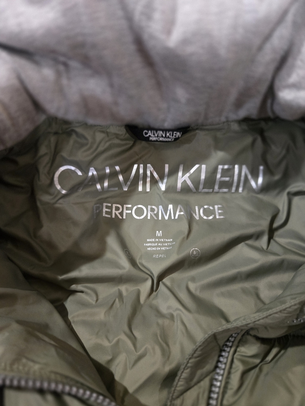 Calvin Klein Performance Quilted Hooded Vest in Olive Green and Heather Gray - Picture 4 of 4